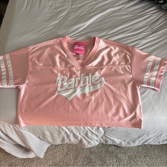 Forever 21 Tops - Forever 21 Pink Barbie Logo Cropped Tee with White Accents